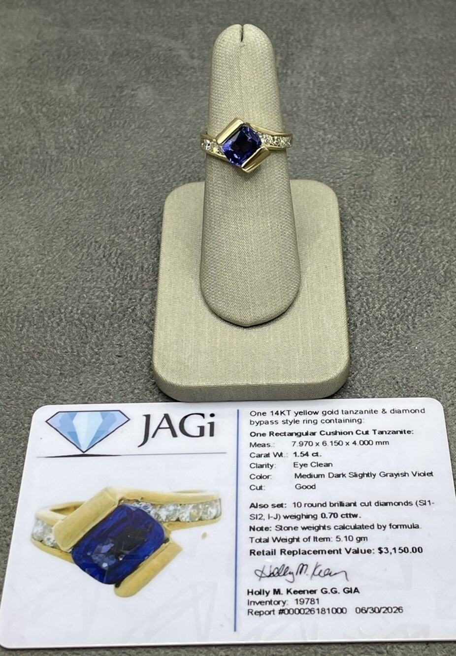 14K Yellow Gold Tanzanite & Diamond Bypass Ring (19781)